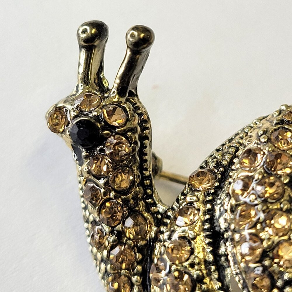 Brown Rhinestone Snail Brooch Pin - Picture 3 of 8